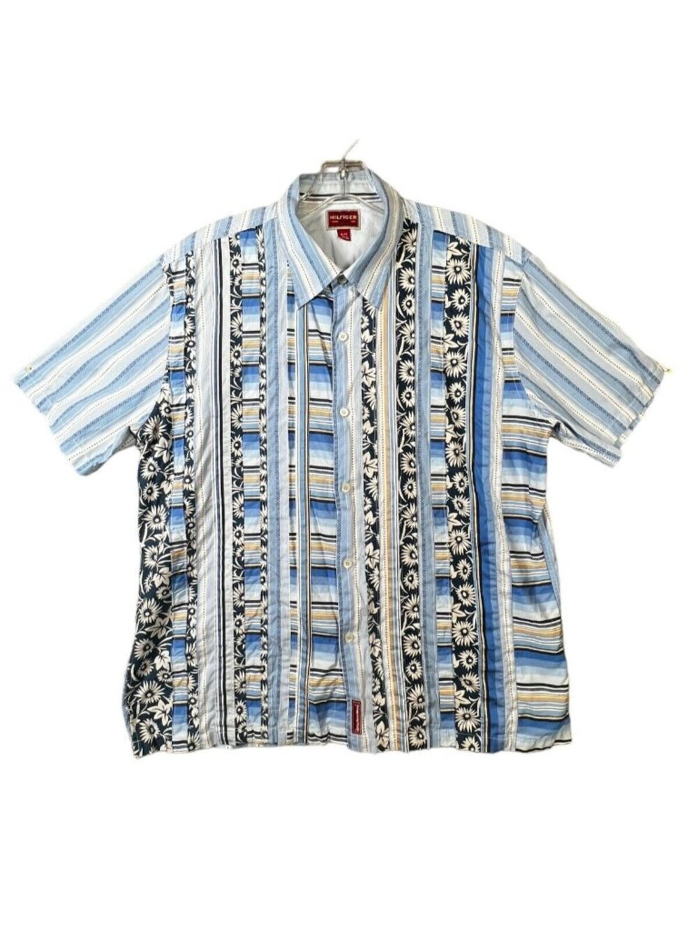 Tommy Hilfiger Hawaiian Mens Shirt XL Blue Short Sleeve Button Red Label Spread